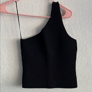 Sincerely Jules Black Ribbed One-Shoulder Tank